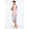 MARSiLYAN- Erkek Fitilli Atlet Sıfır Yaka Slim Fit Arka Baskılı Spor Atlet - Pembe