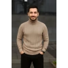 MARSiLYAN- Erkek Fitilli Triko Kazak 2li Set Bej Siyah Regular Balıkcı Yaka Tam Boğazlı Triko Seti Modeli Kazak