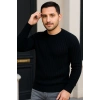 MARSiLYAN- Erkek Fitilli Triko Kazak 2’li Set – Siyah - Beyaz, Kalın Dokuma Pamuklu Regular Fit Bisiklet Yaka Uzun Kollu Rahat Kışlık Kazak Kombini