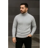 MARSiLYAN- Erkek Fitilli Triko Kazak 3lÜ Set Gri Haki Siyah Regular Balıkcı Yaka Tam Boğazlı Triko Seti Modeli Kazak
