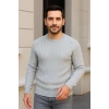 MARSiLYAN- Erkek Fitilli Triko Kazak 3lü Set Gri Haki Siyah Regular Fit Bisiklet Yaka Triko Seti Modeli Kazak
