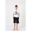 MARSiLYAN- Erkek Genç Garson Boy Kısa Kol Beyaz Penye Şortlu Pijama Takımı