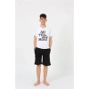MARSiLYAN- Erkek Genç Garson Boy Kısa Kol Beyaz Penye Şortlu Pijama Takımı
