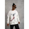 MARSiLYAN- Erkek Güvercin Baskılı Sweatshirt - Beyaz