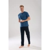 MARSiLYAN- Erkek İndigo Düğmeli Yaka Kısa Kol Pijama Takımı