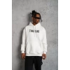 MARSiLYAN- Erkek Kanguru Cep Baskılı Kapüşonlu Sweatshirt - Beyaz