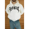 MARSiLYAN- Erkek Kapüşonlu Sweatshirt Hoodie 3 İplik Şardonlu Pamuklu Kumaş, Önü Baskılı, Fermuarlı Rahat Kalıp, Kışlık Ve Sokak Stili Sweat - Beyaz