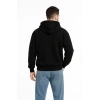 MARSiLYAN- Erkek Kapüşonlu Sweatshirt  Hoodie 3 İplik Şardonlu Pamuklu Kumaş, Önü Baskılı, Fermuarlı Rahat Kalıp, Kışlık Ve Sokak Stili Sweat - Siyah