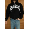 MARSiLYAN- Erkek Kapüşonlu Sweatshirt  Hoodie 3 İplik Şardonlu Pamuklu Kumaş, Önü Baskılı, Fermuarlı Rahat Kalıp, Kışlık Ve Sokak Stili Sweat - Siyah