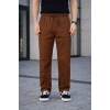 MARSiLYAN- Erkek Keten Cepli Çıma Dikişli Jogger Buggy Pantalon Rahat Kalıp - Kahverengi