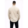 MARSiLYAN- Erkek KETEN Kumaş Oversize Uzun Kollu Rahat Kalıp Gömlek - Bej