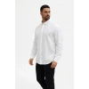 MARSiLYAN- Erkek KETEN Kumaş Oversize Uzun Kollu Rahat Kalıp Gömlek - Beyaz