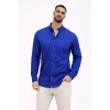 MARSiLYAN- Erkek KETEN Kumaş Oversize Uzun Kollu Rahat Kalıp Gömlek - Saks Mavisi