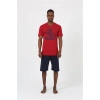 MARSiLYAN- Erkek Kısa Kol Bordo Penye Şortlu Pijama Takımı