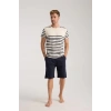 MARSiLYAN- Erkek Krem Sıfır Yaka Kısa Kol Şortlu Pijama Takımı