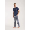 MARSiLYAN- Erkek Lacivert Düğmeli Yaka Kısa Kol Pijama Takımı