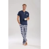MARSiLYAN- Erkek Lacivert Düğmeli Yaka Kısa Kol Pijama Takımı