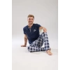 MARSiLYAN- Erkek Lacivert Düğmeli Yaka Kısa Kol Pijama Takımı