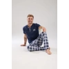 MARSiLYAN- Erkek Lacivert Düğmeli Yaka Kısa Kol Pijama Takımı
