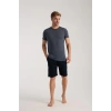 MARSiLYAN- Erkek Lacivert Sıfır Yaka Kısa Kol Şortlu Pijama Takımı