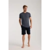 MARSiLYAN- Erkek Lacivert Sıfır Yaka Kısa Kol Şortlu Pijama Takımı