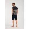 MARSiLYAN- Erkek Lacivert Sıfır Yaka Kısa Kol Şortlu Pijama Takımı