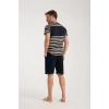 MARSiLYAN- Erkek Lacivert Sıfır Yaka Kısa Kol Şortlu Pijama Takımı