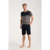 MARSiLYAN- Erkek Lacivert Sıfır Yaka Kısa Kol Şortlu Pijama Takımı