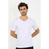 MARSiLYAN- Erkek Likralı V Yaka Beyaz T-Shirt