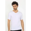 MARSiLYAN- Erkek Likralı V Yaka Beyaz T-Shirt