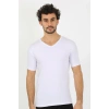 MARSiLYAN- Erkek Likralı V Yaka Beyaz T-Shirt