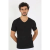 MARSiLYAN- Erkek Likralı V Yaka Siyah T-Shirt