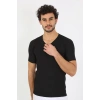 MARSiLYAN- Erkek Likralı V Yaka Siyah T-Shirt