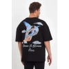 MARSiLYAN- Erkek Melek Baskılı Oversize T-shirt - Siyah