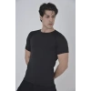 MARSiLYAN- Erkek Omuz Fileli Slim Fit T-shirt - Siyah