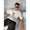 MARSiLYAN- Erkek Ön Ve Arka Baskılı Oversize Bisiklet Yaka T-shirt - Beyaz