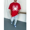 MARSiLYAN- Erkek Örümcek Baskılı Tişört Kısa Kollu Bisiklet Yaka T-Shirt - Kırmızı