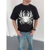 MARSiLYAN- Erkek Örümcek Baskılı Tişört Kısa Kollu Bisiklet Yaka T-Shirt - Siyah