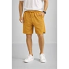 MARSiLYAN- Erkek Otoban Dokuma Şort Beli Lastikli Bağcıklı, Cepli, Rahat Kesim Günlük Yazlık Şort - Hardal