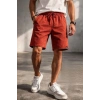 MARSiLYAN- Erkek Otoban Dokuma Şort Beli Lastikli Bağcıklı, Cepli, Rahat Kesim Günlük Yazlık Şort - Turuncu