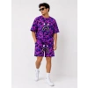MARSiLYAN- Erkek Oversize Kalıp Pubg Bape X Shark Nakışlı Cepli Şort Takım - Mor
