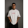 MARSiLYAN- Erkek Oversize Tişört – Beyaz 24/1 Penye Kumaş, Bisiklet Yaka, Ön - Arka Baskılı, Streetwear Tarzı Rahat Büyük Kalıp T-Shirt- Beyaz