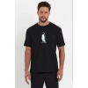 MARSiLYAN- Erkek Oversize Tişört - Sırt Baskılı Survivor Penguin Temalı, Felsefi Yazılı Bisiklet Yaka Tişört - Siyah