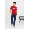 MARSiLYAN- Erkek Pamuk Kısa Kol Pijama Takım Bordo