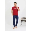 MARSiLYAN- Erkek Pamuk Kısa Kol Pijama Takım Bordo