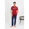 MARSiLYAN- Erkek Pamuk Kısa Kol Pijama Takım Bordo