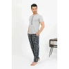 MARSiLYAN- Erkek Pamuk Kısa Kol Pijama Takım Gri