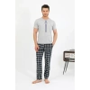 MARSiLYAN- Erkek Pamuk Kısa Kol Pijama Takım Gri