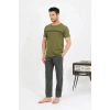 MARSiLYAN- Erkek Pamuk Kısa Kol Pijama Takım Haki
