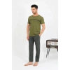 MARSiLYAN- Erkek Pamuk Kısa Kol Pijama Takım Haki